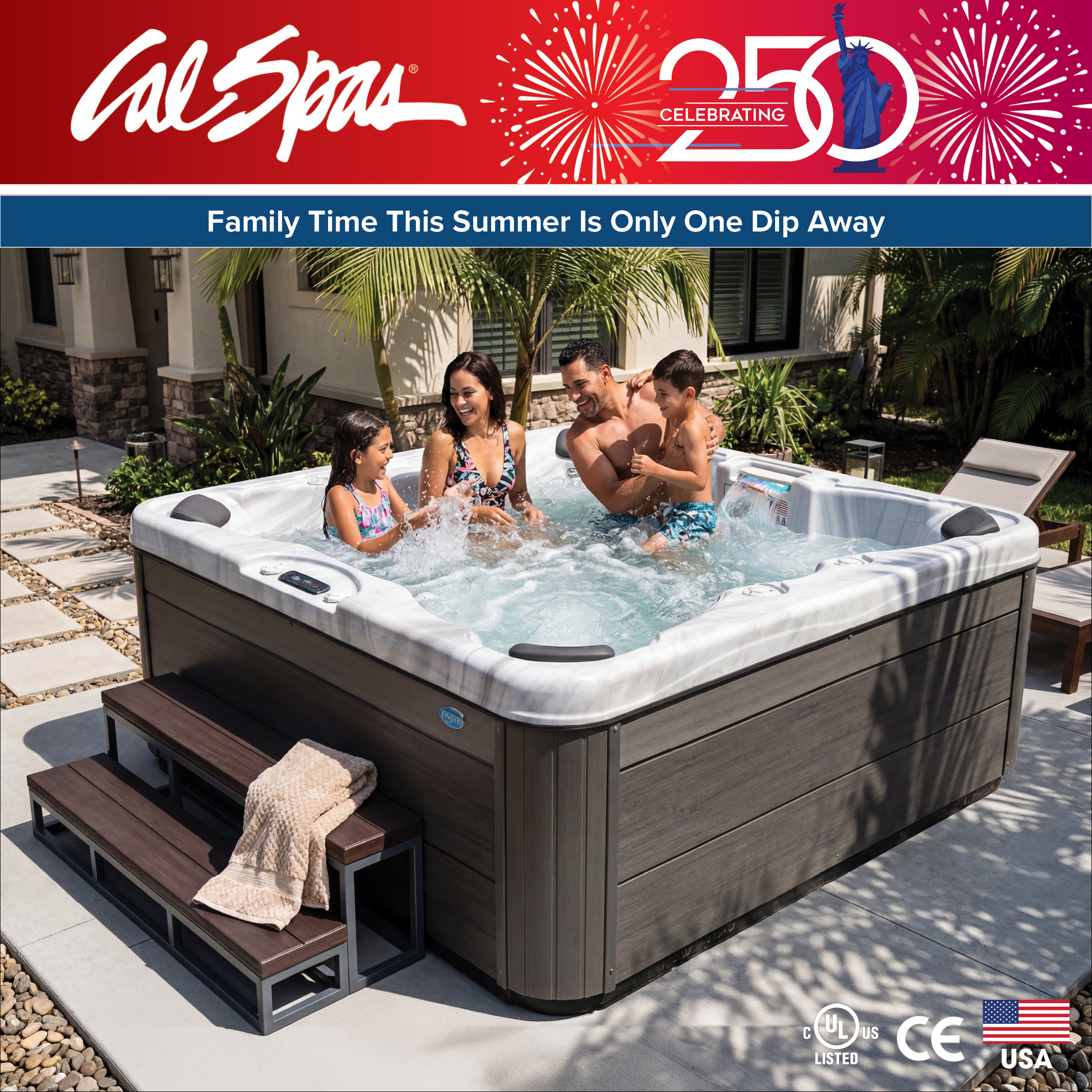 Calspas hot tub being used in a family setting - Winnipeg